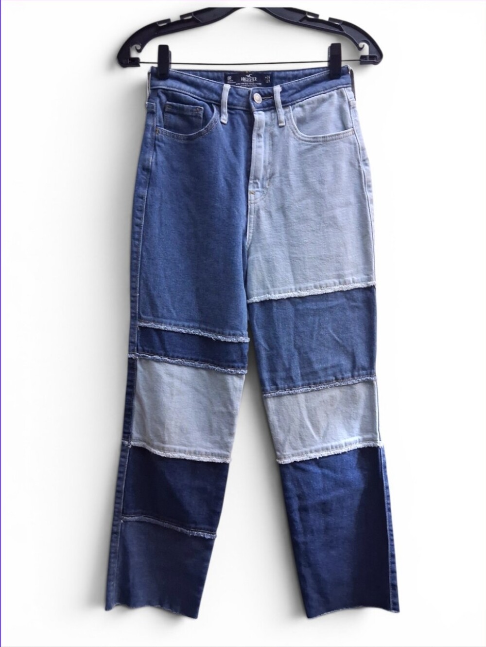 Hollister Ultra High Rise Vintage Straight Denim Patchwork Jean Womens Size 24
